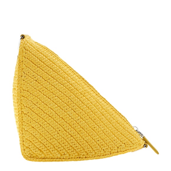 Prada Triangle Crossbody Yellow Logo Crochet 1BH190 New - Picture 4 of 8